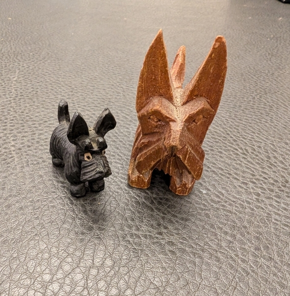 MCM Wood Carved Schnauzer Scotty Dogs Carving Figurine Mid Century 60s Lot Of 2 - Picture 2 of 14